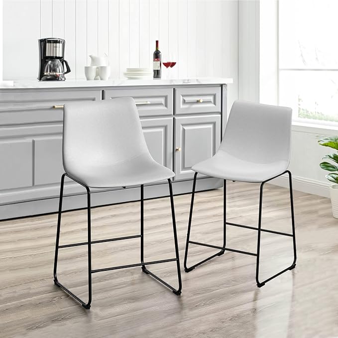 NicBex Retro Bar Stools Crazy-Horse Leather with Metal Legs Barstools, Lounge Kitchen Island Counter Stools, Set of 2, (White Color) (A-GE17020-USSU014)