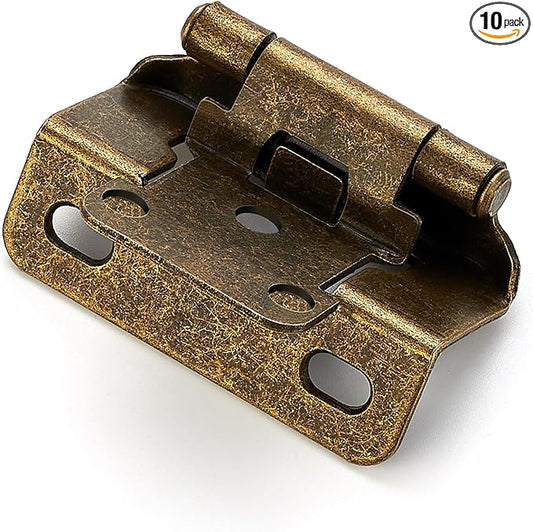 Ravinte 10 Pack 5 Pairs Semi-Overlay 1/2 inch Self-Closing Face Frame Cabinet Hinges Antique Brass Half Wrap-Around Kitchen Cabinet Door Hinges Face Mount Cabinet Hardware