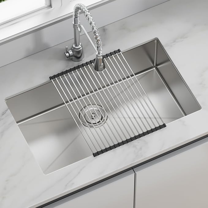 30 Inch Undermount Kitchen Sink - Delironexu 16 Gauge Stainless Steel Handmade Single Bowl Kitchen Sinks with Brushed Finish and Accessories, Modern Sink,30"x18"x9"