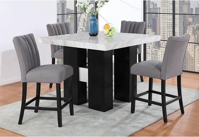 Mikha White Table - Stylish Kitchen Island Counter - Faux Marble Top - 48"