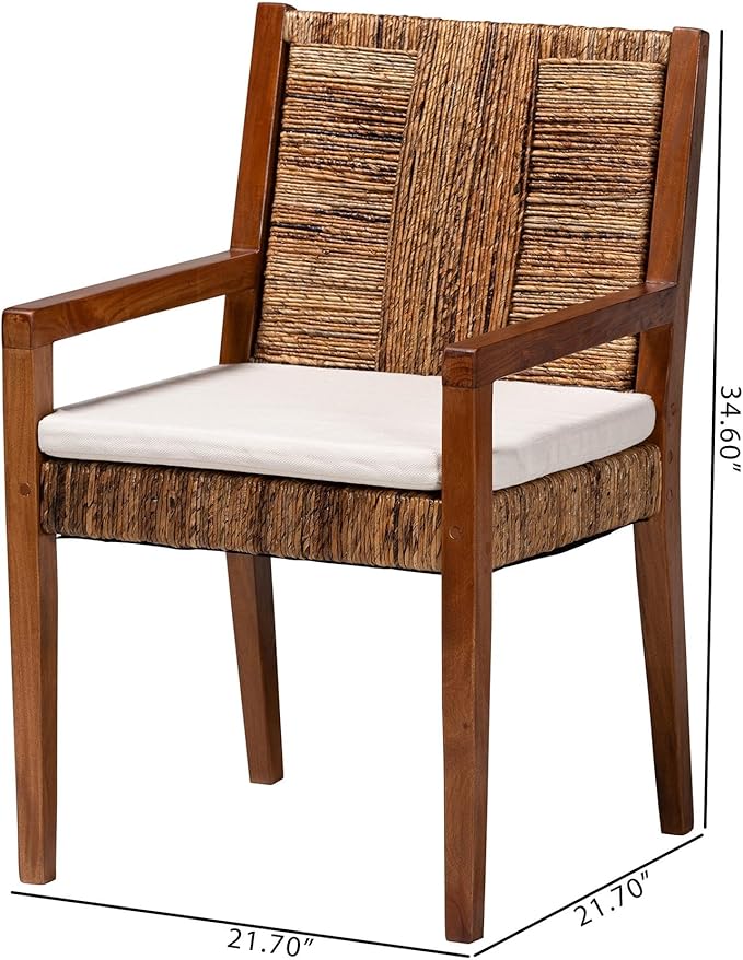 Bali & pari Chabela Handwoven Seagrass Armchairs - Solid Mango Wood Frame Dining Chair with Woven Seat and Backrest, Rustic Boho Style Kitchen or Dining Room Seating, Medium Brown