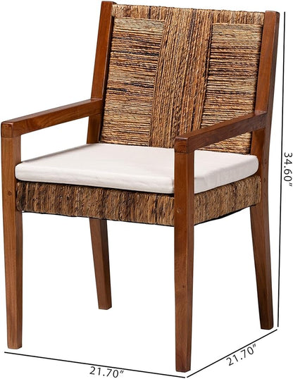 Bali & pari Chabela Handwoven Seagrass Armchairs - Solid Mango Wood Frame Dining Chair with Woven Seat and Backrest, Rustic Boho Style Kitchen or Dining Room Seating, Medium Brown