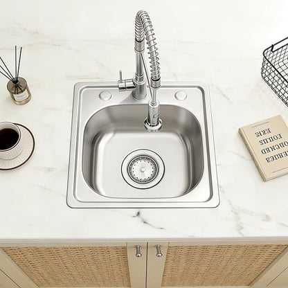 MILOSEN 15 x 15 inch Drop in Bar Sink, T304 Stainless Steel RV Kitchen Sinks, 8'' Deep Outdoor Single Bowl Wet Bar&Prep Small Topmount RV Sinks with Strainer, Brushed Nickel