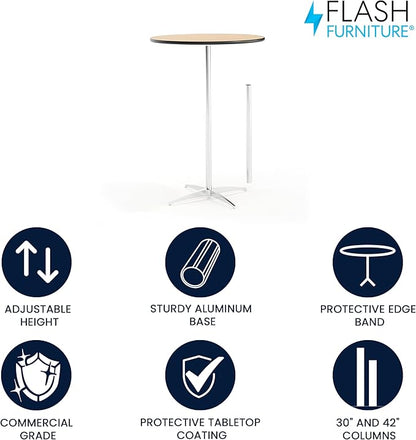 Flash Furniture Lars 30" Round Cocktail Table with 30" and 42" Columns, Adjustable Standard or Bar Height Round Table for Events or Home Use, Natural