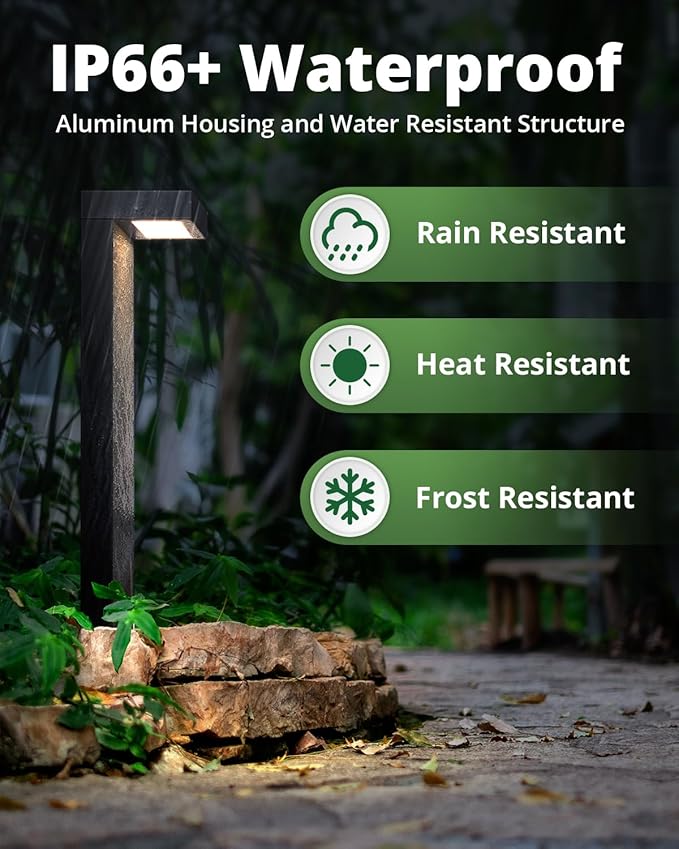 GKOLED 4-Pack Low Voltage Landscape Lighting, Pathway Lights, 3W 9-15V AC/DC Wired Outdoor LED Landscape Path Lights for Garden Driveway Accent Lighting Fixtures, Die-cast Aluminum Housing, UL-Listed