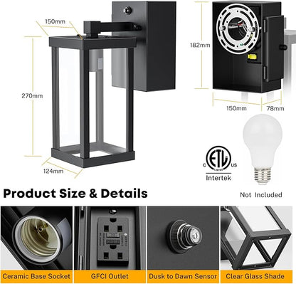 Porch Light with Outlet, Dusk to Dawn Outdoor Light with GFCI Outlet Porch Wall Sconce Waterproof Exterior Light Fixtures Outside for House Patio Garage Hallway