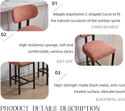 Bar Stools Set of 2, 26 inch Upholstered Fabric Counter Height Bar stools, Kitchen Island Chairs with Black Metal Legs for Dining Room,Kitchen Island,Bar WN152