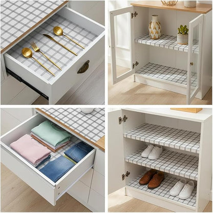 Coavas Shelf and Drawer Liner, Non Slip Extra Grip Non Adhesive Waterproof Thickened Cabinet Mat, Easy Cut for Kitchen Pantry Bathroom Dresser Cupboard (Stripe, 12IN x 10FT)
