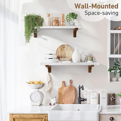Wooden Floating Shelves for Wall, 22.6" W x 6" D x 0.8" H Large Wall Shelves, Hanging Storage Shelf with Hooks for Living Room, Kitchen, Bathroom, Bedroom Decor, Walnut, 2 Packs