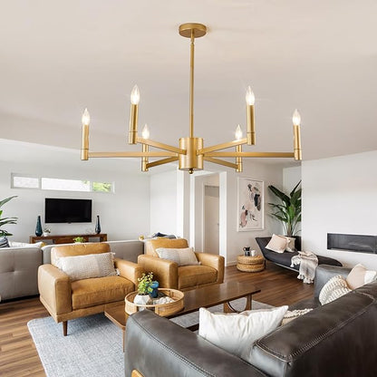 ASGYISA 6-Light Gold Candle Chandeliers Modern Farmhouse Ceiling Light Fixture Industrial Lighting for Dining Room Living Room Bedroom Kitchen Island Foyer