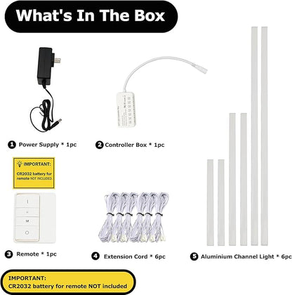 LED Recessed Wall Lighting Kit for Wall Panels CCT COB Strip Lights with Remote Controller, 6pcs Adhesive Wall Strip Lights, Dimmable 3000K-6000K for Wood Slat, Acoustic Panels, Kitchen, Stairs