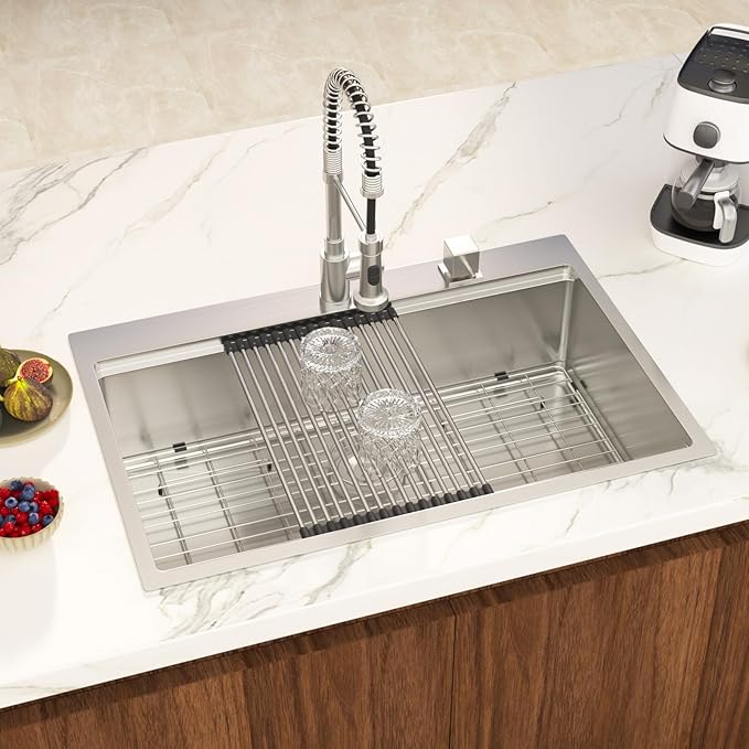 33 Inch Drop In Kitchen Sink 33x22 Inch Topmount Stainless Steel Sink Workstation16 Gauge Single Bowl 9 Inch Deep Basin