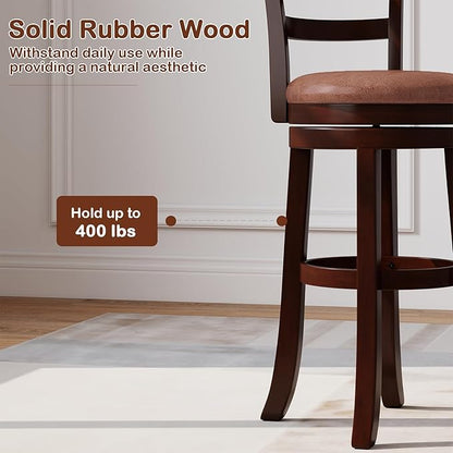 Giantex Swivel Bar Stools Set of 2, 30" Upholstered Counter Height Bar Chairs w/High Backrest, Faux Leather Seat, Solid Rubber Frame & Wrap-Around Footrest, Wooden Barstools for Kitchen Island, Pub