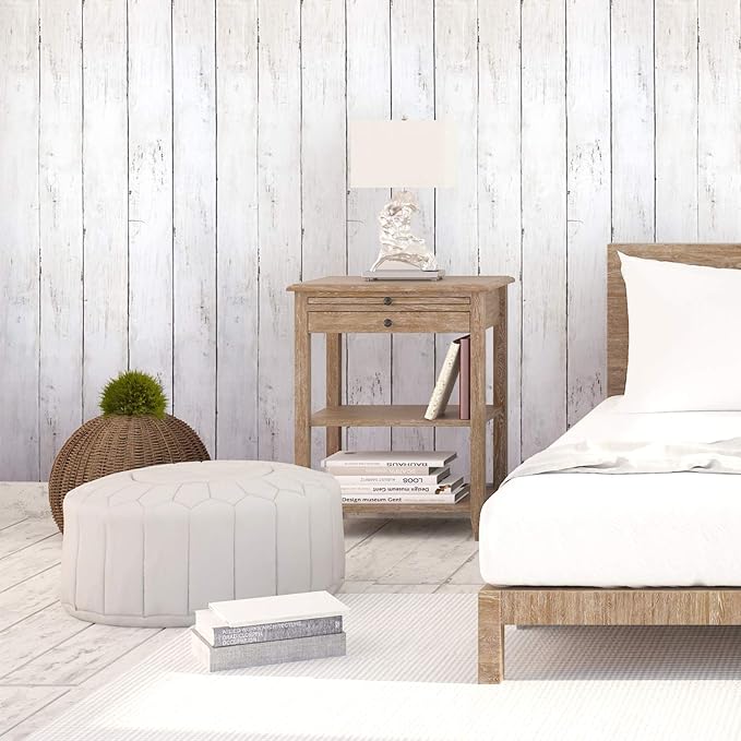 CiCiwind White Wood Peel and Stick Wallpaper 197”x17.7” Removable Self Adhesive Vintage Wood Plank Wallpaper Self Adhesive Decorative Wall Covering