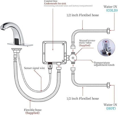 Touchless Bathroom Sink Faucet - Automatic Motion Sensor Faucet - Battery Opertated for Commercial Lavatory, Chrome