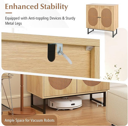 Giantex Rattan Sideboard Buffet Cabinet with Storage, Boho Sideboard with Doors & Adjustable Shelf, Small Accent Buffet Storage Cabinet with Metal Legs for Kitchen, Living Room, Entryway, Natural