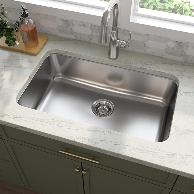 MSI 30 Inch Undermount Single Bowl 18 Gauge Stainless Steel Kitchen Bar Sink and Strainer