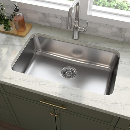 MSI 30 Inch Undermount Single Bowl 18 Gauge Stainless Steel Kitchen Bar Sink and Strainer