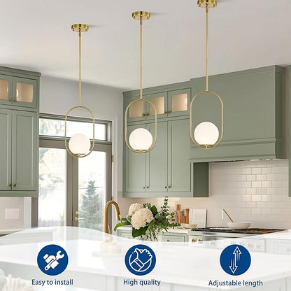 Alighting Gold Globe Pendant Lights Kitchen Island | Mid-Century Modern E12 Pendant Light Fixtures for Dining Room, Bedroom, Entryway, Commercial Spaces, Adjustable Length with 5.9" Glass Shade