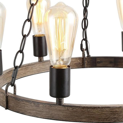 LNC 20.5" Farmhouse Chandeliers Rustic Round Wagon Wheel 6-Light Fixture for Dining & Living Room, Bedroom and Foyer