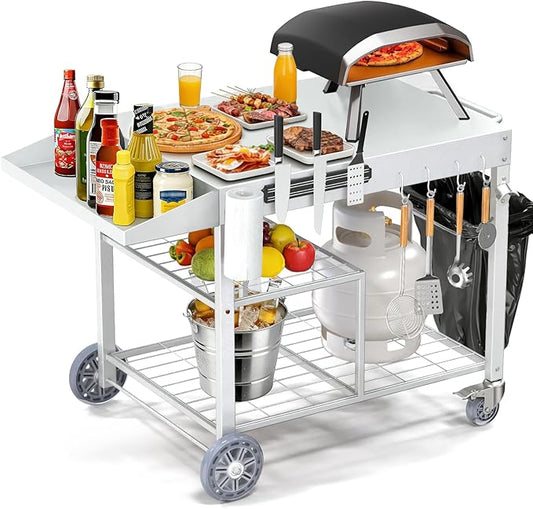 COZEER Outdoor Grill Table for Blackstone Griddle, Pizza Oven Table, Movable Grill Cart Pizza Oven Stand for Onni, Outside Patio, Kitchen Cooking Prep Table BBQ Cart for Party, Bar, Camping