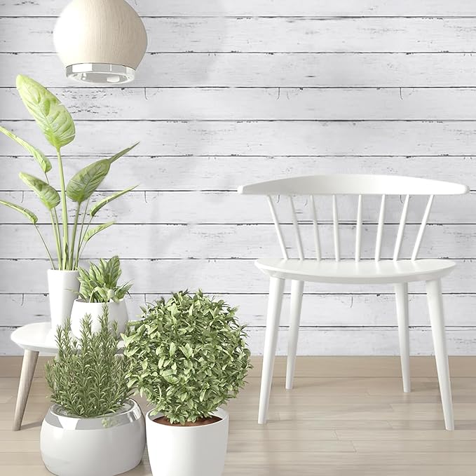 Abyssaly White Gray Wood Paper 35.4 in X 196 in Self-Adhesive Removable Peel and Stick Wallpaper Decorative Wall Covering Vintage Wood Panel Interior Film for Home Decoration