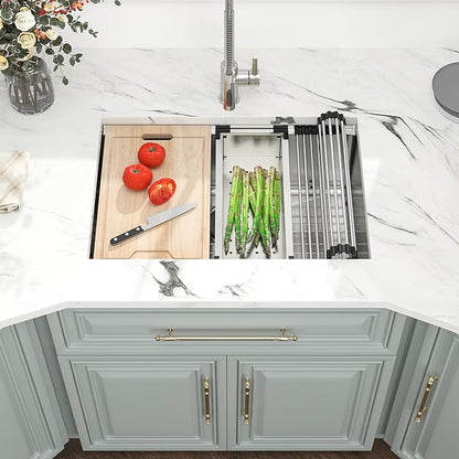 27 Undermount Kitchen Sink - Kichae 27"x19" Kitchen Sink Ledge Workstation Stainless Steel 18 Gauge Single Bowl Under Counter Sink Basin All In One Deep Sink With Cutting Board