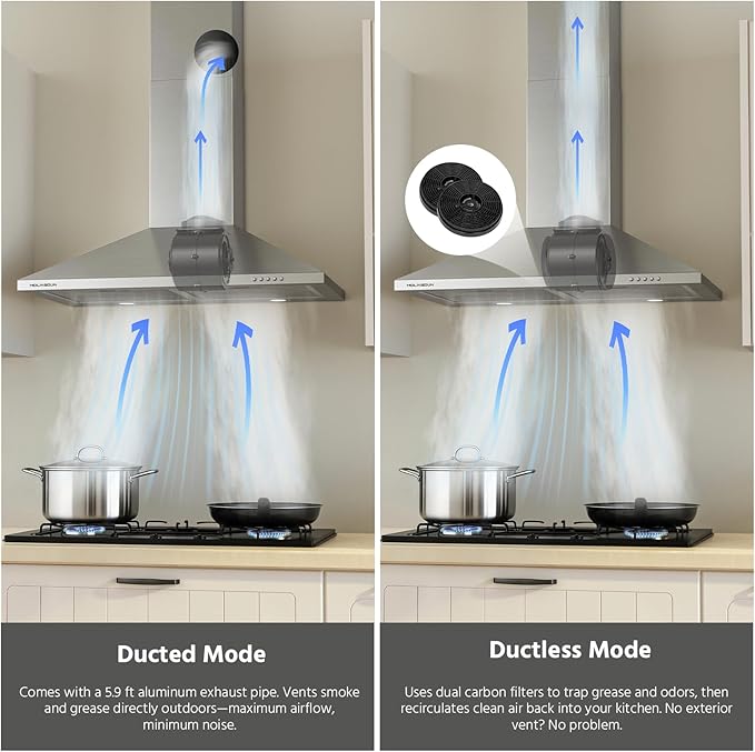 Range Hood 30 inch, 450 CFM Wall Mount Kitchen Hood in Stainless Steel with LED Lighting, 3 Speed Exhaust Fan, Ducted/Ductless Convertible (Charcoal Filters Included)