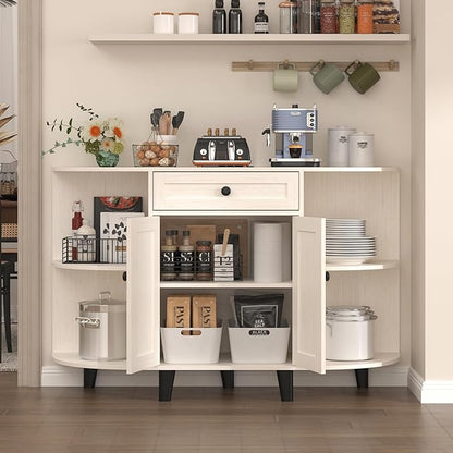 Sideboard Buffet Cabinet with Power Outlet,Freestanding Kitchen Cabinet with Storage,Accent Coffee Bar with Doors(White)