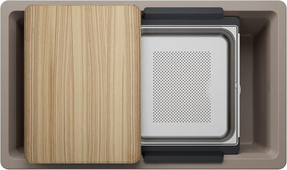 Inteos SILGRANIT 33" Single Bowl Reversible Undermount Workstation Kitchen Sink - Truffle
