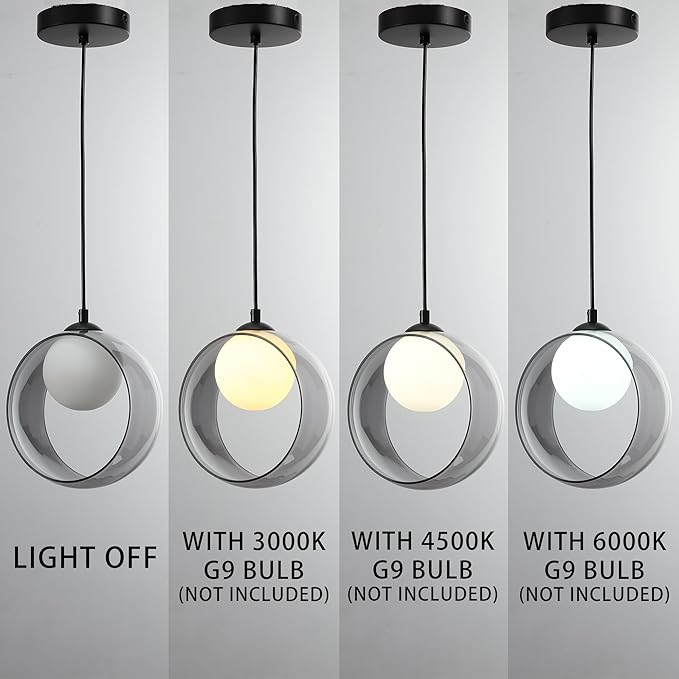 Modern Round Pendant Light, 7.87“ Adjustable Hanging Lamp with Lampshade, White LED Chandelier Ceiling Lighting Fixture for Kitchen Island Bedroom Hallway Foyer Hall