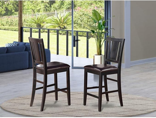 East West Furniture BUS-BLK-LC Buckland Counter Height Stools - Faux Leather Upholstered Wooden Chairs, Set of 2, Black