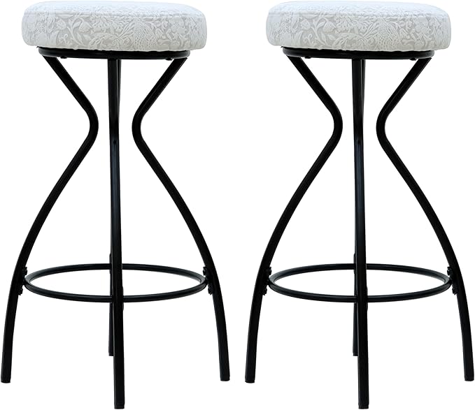 Modern Backless Bar Stools Set of 2 Round Upholstered Counter Stools for Kitchen Island Velvet Dining Chairs，Black