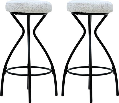 Modern Backless Bar Stools Set of 2 Round Upholstered Counter Stools for Kitchen Island Velvet Dining Chairs，Black