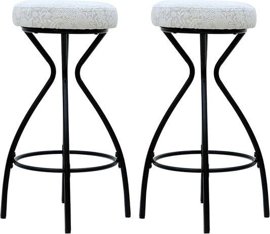 Modern Backless Bar Stools Set of 2 Round Upholstered Counter Stools for Kitchen Island Velvet Dining Chairs，Black