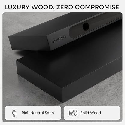 Homeforia Black Floating Shelves 24 inch, High End Solid Real Wood 24inch Bathroom Floating Shelf for Wall Mounted, Black Wooden 24in Floating Shelves, Heavy Duty Bracket, 24 X 6.5 X 1.75 in, Set of 2