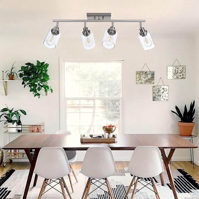 MELUCEE 4 Light Track Lighting Kit 28.7 Inch Bathroom Vanity Light Fixtures Brushed Nickel Ceiling Spotlight Fixture for Hallway Porch Foyer Bath Storage, Clear Glass Shade