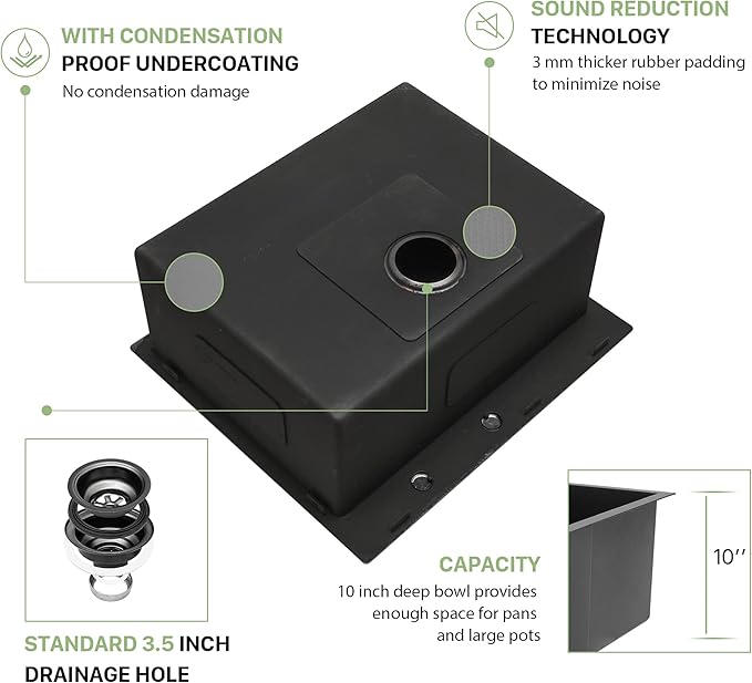 25 Black Drop In Kitchen Sink - Beslend 25”x22”x10” Stainless Steel Gunmetal Black Topmount 16 Gauge 10 Inch Deep Single Bowl Kitchen Sink
