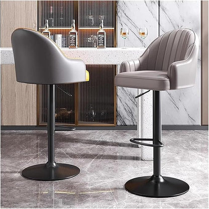 Adjustable Stools with Back and Arm, Swivel Faux Leather Kitchen Island Stools, Counter Height Chairs with Metal Base for Dining Room