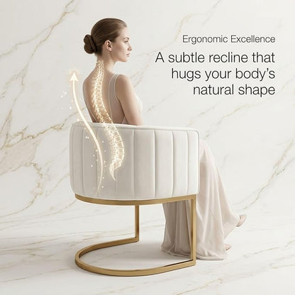 Hyfirm Beige and Gold Barrel Dining Room Chairs Set of 4, Modern Velvet Upholstered Accent Chairs with Curved Back for Kitchen Island, Luxury Comfort Seating Cantilever Metal Frame