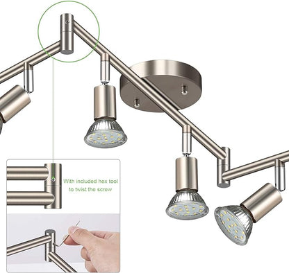 Unicozin LED 6 Light Track Lighting Kit, 46.5'' Matt Nickel 6 Way Ceiling Spot Lighting, Flexibly Rotatable Head, Modern Track Light Included 6 x LED GU10 Bulb (4W, Daylight White 5000K, 400LM)