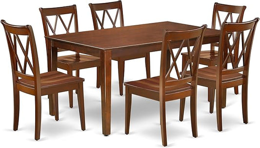 East West Furniture CACL7-MAH-W 7 Piece Dining Room Furniture Set Consist of a Rectangle Kitchen Table and 6 Dining Chairs, 36x60 Inch, Mahogany