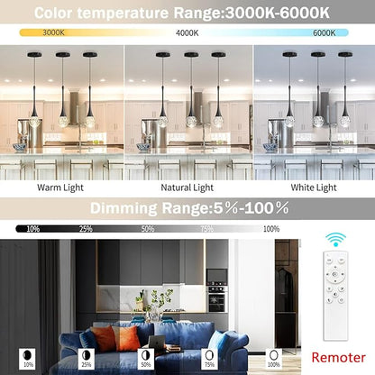 Modern Pendant Lights for Kitchen Island LED Dimmable Crystal Glam Ceiling Pendant Lighting for Dining Room Hallway Bedroom Corner Lamp Black