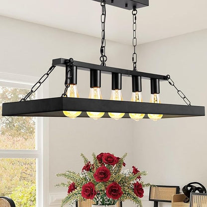 Rustic Farmhouse Chandelier for Dining Room 5-Lights Black