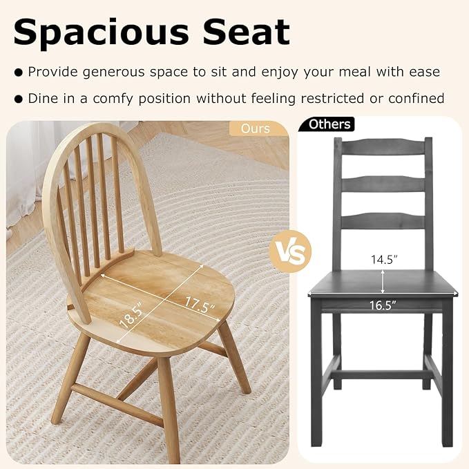 HAPPYGRILL 2 Pieces Wooden Dining Chairs Set, Vintage Armless Windsor Chairs, Kitchen Dining Chairs with Backrest, Natural