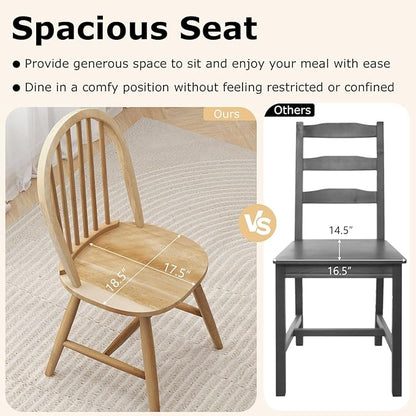 HAPPYGRILL 2 Pieces Wooden Dining Chairs Set, Vintage Armless Windsor Chairs, Kitchen Dining Chairs with Backrest, Natural