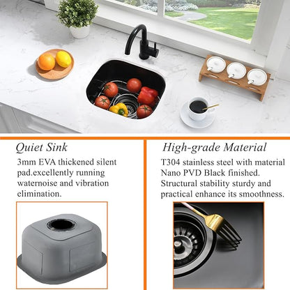 15 Inch Undermount Black Bar Sink-Bokaiya 15x12 Small Wet Bar Prep Sink Black Stainless Steel Undermount Sink 16 Gauge Single Bowl Small Corner Sink with Dish Grid