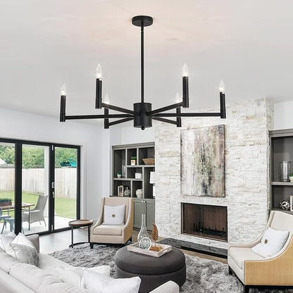 ASGYISA 6-Light Candle Chandeliers Modern Black Farmhouse Ceiling Light Fixture Industrial Pendant Lighting for Dining Room Living Room Bedroom Kitchen Island Foyer, 35inch, L-2201