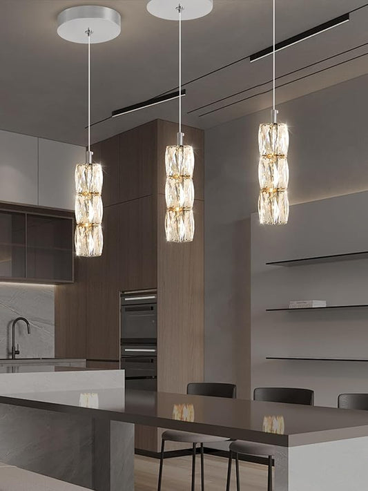 ykolupty Pendant Lights Kitchen Island Single Head Chrome Crystal Island Lights Dining Foyer Entrance Modern Chandeliers LED Dimmable 2700-6000K
