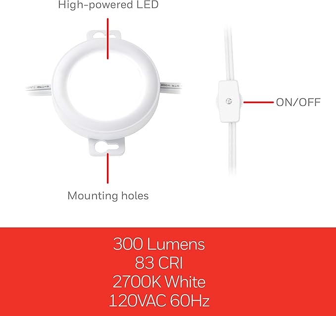 UltraPro LED Puck Lights, 3 Pucks, Under Cabinet Lighting, 2700K Warm White, 385 Lumens, Kitchen, Counter, Plug-in, Wired, Pre-Linked, 45415